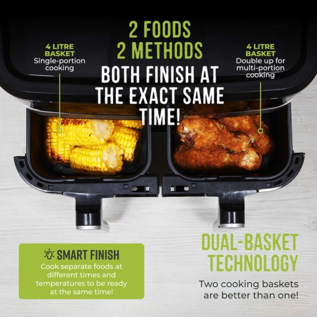 Tower T17151 Vortx 8L Vizion Dual Basket Air Fryer - Black