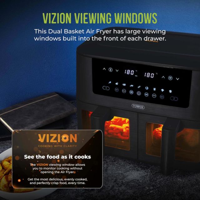 Tower T17151 Vortx 8L Vizion Dual Basket Air Fryer - Black
