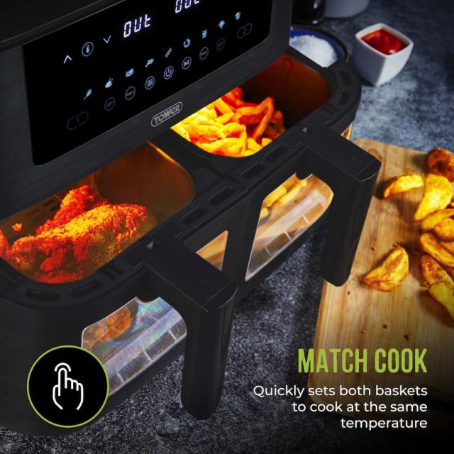 Tower T17151 Vortx 8L Vizion Dual Basket Air Fryer - Black